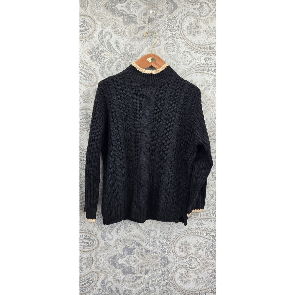 Vintage Stitches in Time cable knit fisherman sweater blk SZ Large Dark Academia